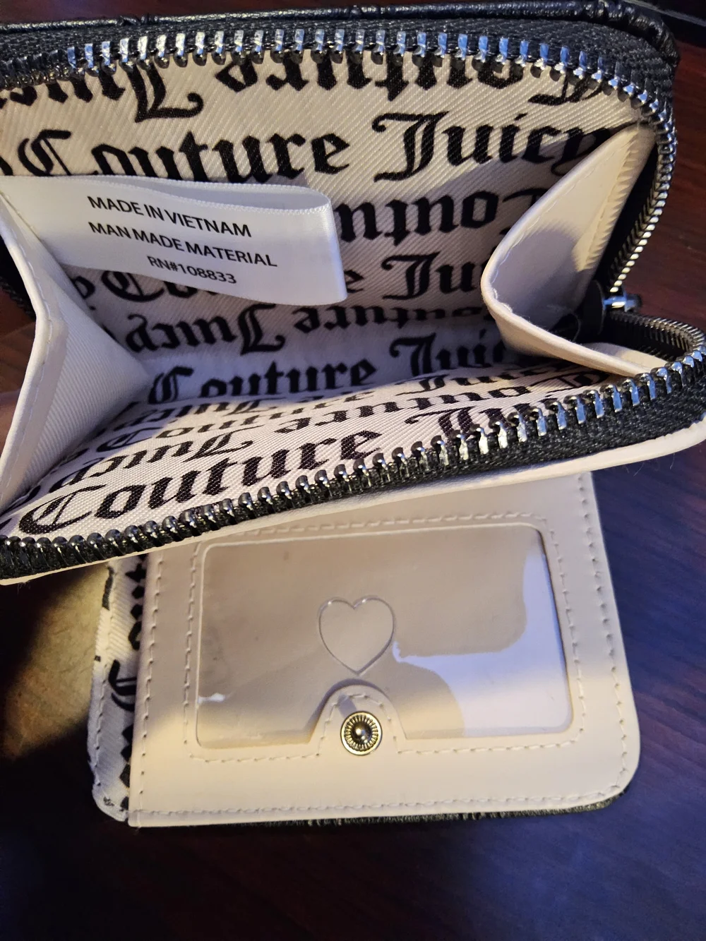 NWOT Juicy Couture Black Embossed Mini Wallet with Heart Charm